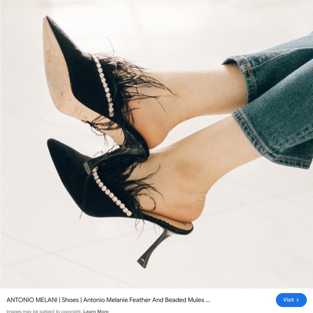Nicola Bathie Black Feather & Rhinestone Pointed Mules
